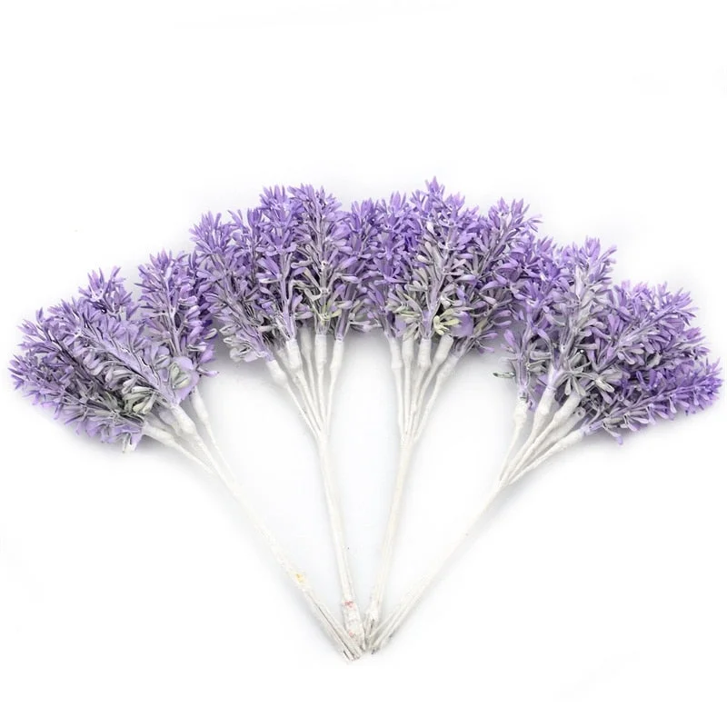 6pcs Mini Plastic Artificial Lavender Fake Flower Bouquet For Home Wedding Decoration Handmade DIY Wreath Scrapbooking Craft
