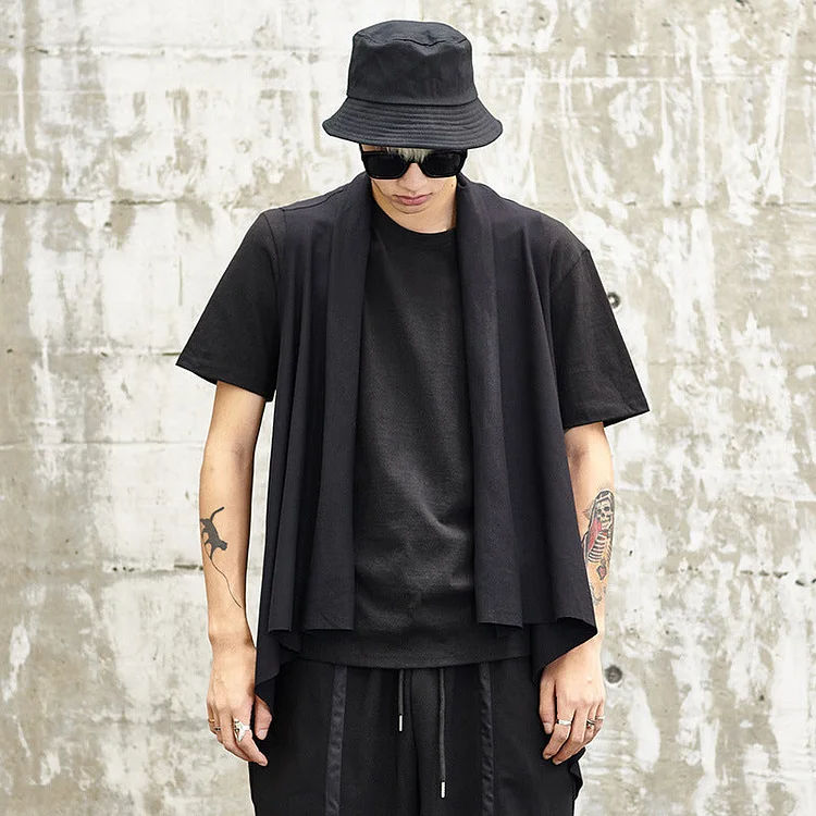 Dawfashion Techwear Streetwear-New Darkwear Japanese Solid Color Shawl Shirts Vest-Streetfashion-Darkwear-Techwear
