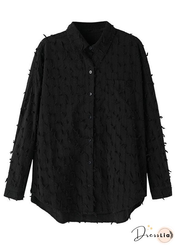 Jacquard Black Tassel Side Open Button Shirt Long Sleeve