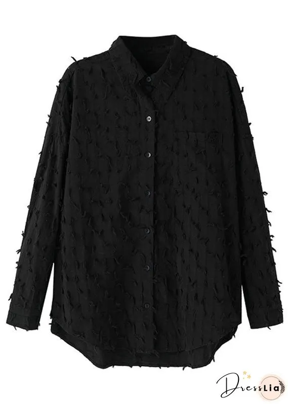 Jacquard Black Tassel Side Open Button Shirt Long Sleeve