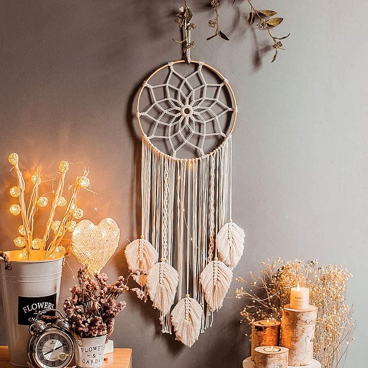 Handmade Dreamcatcher Boho Tassels Decoration Home Decor Ornament Craft Gift (Beige)