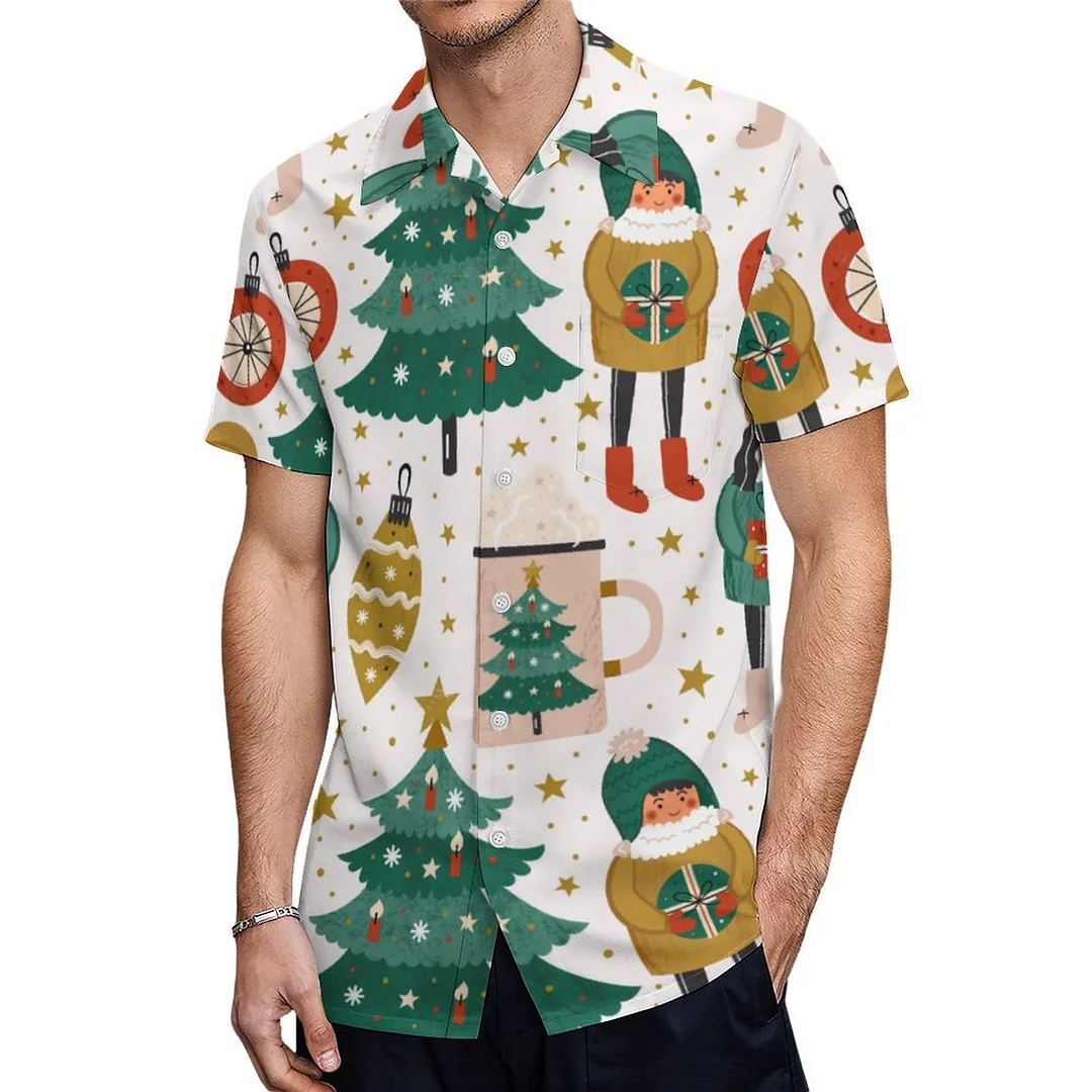 Short Sleeve Scandi Bird Christmas Holiday Hawaiian Shirt Mens Button Down Plus Size Tropical Hawaii Beach Shirts