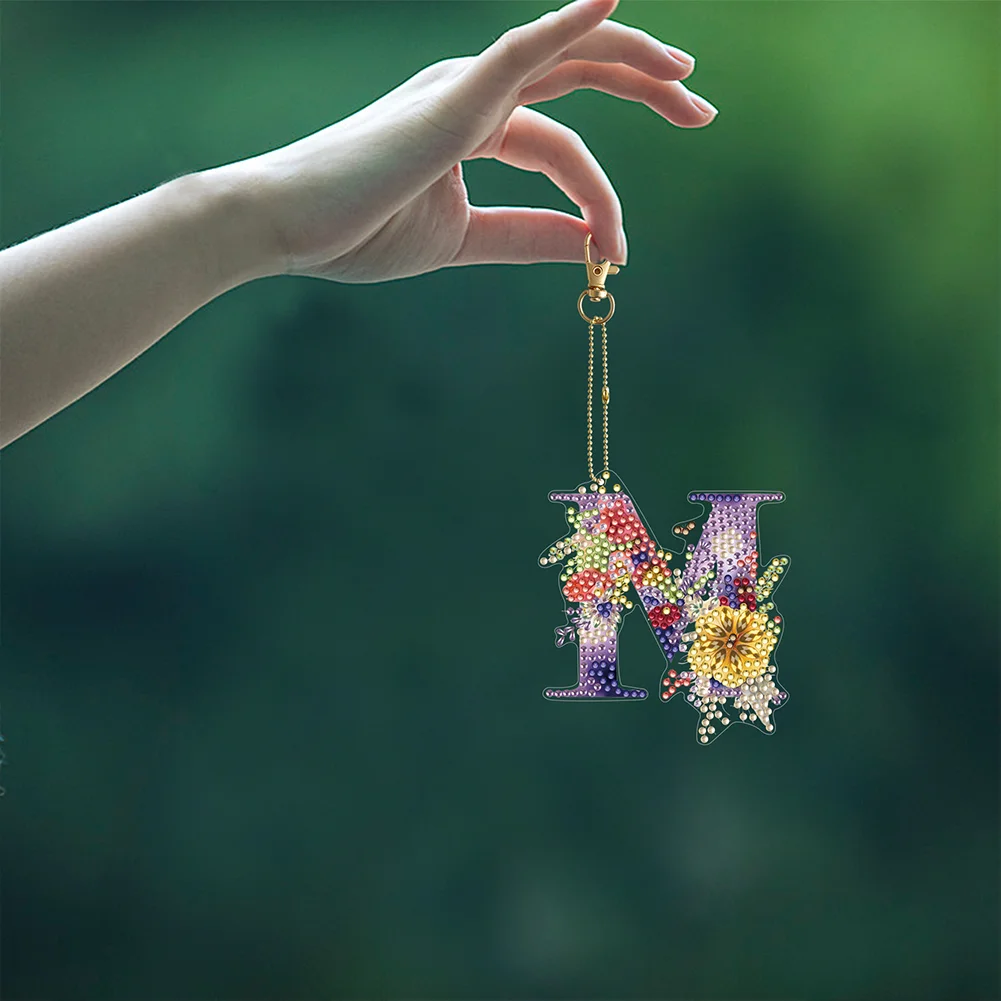 DIY M Diamond Art Key Rings Lettter Keychain Supplies Gift for Kids(Double Sided)