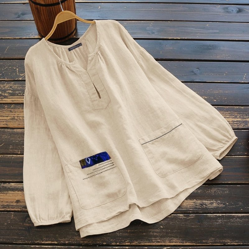 2022 ZANZEA Elegant Patchwork Tops Woman Autumn Blouse Long Sleeve Shirts Female Casual Blusas Female Cotton Chemise