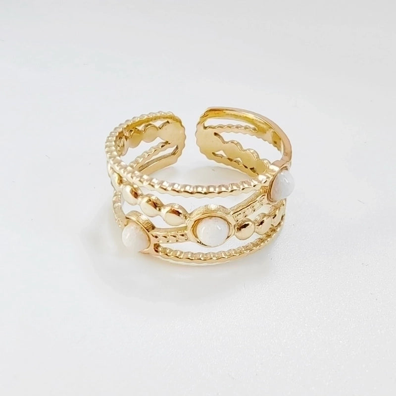 3 Pieces Ig Style Minimalist Geometric 304 Stainless Steel Titanium Steel Natural Stone 14K Gold Plated Plating Inlay Open Rings