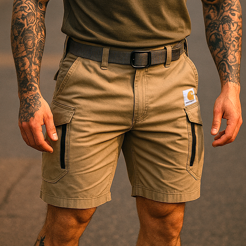 Khaki Zipper Cargo Shorts For Men - Durable And Functional Design With Multiple Pockets