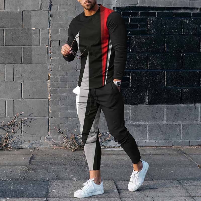 Men's  Personalized Geometric Casual Long Sleeve T-Shirt And Pants Co-Ord
