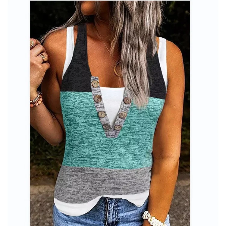 Colorblock Button Front 2-In-1 Tank Top