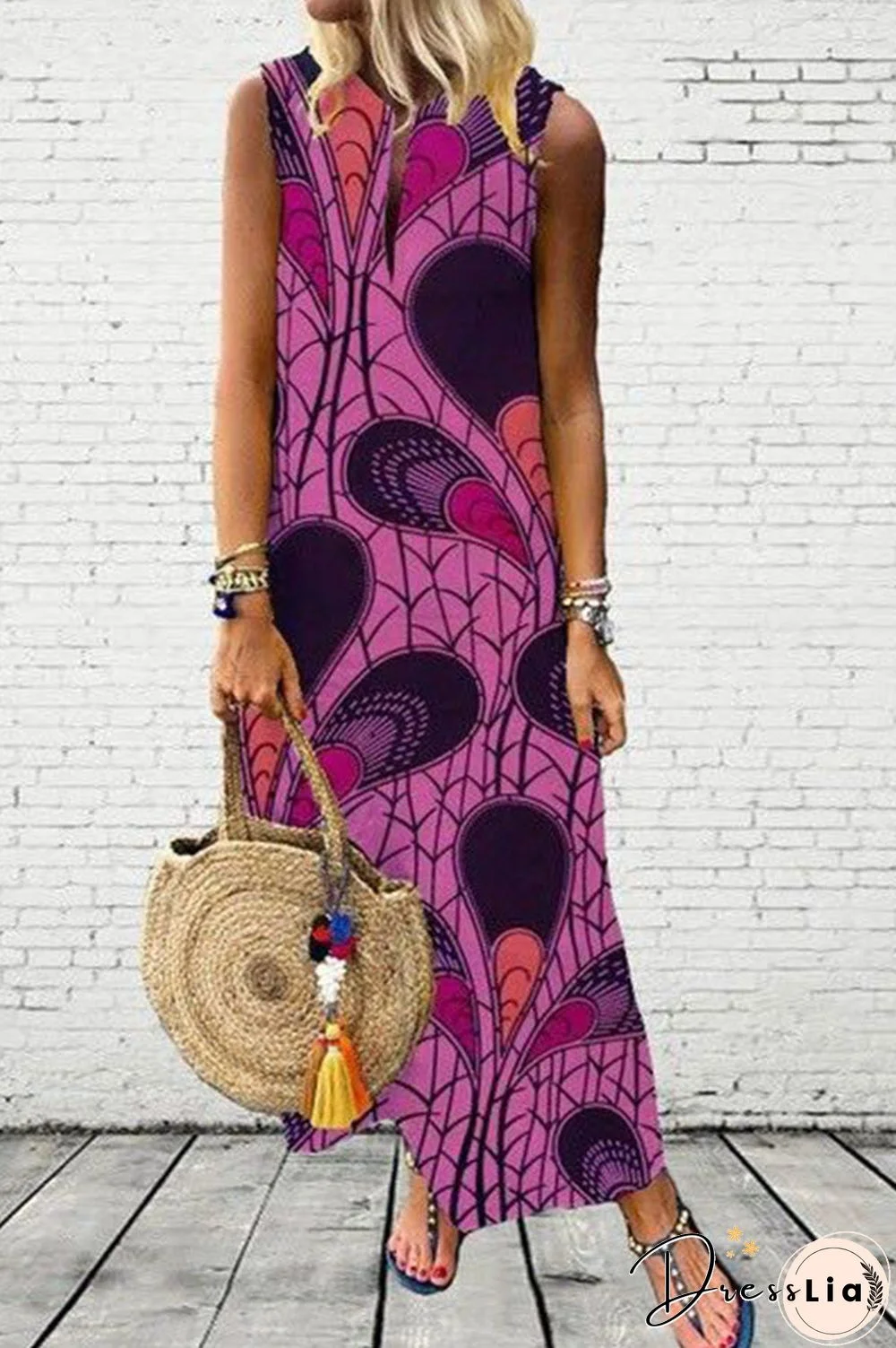 Printed Scoop Sleeveless Maxi Dress