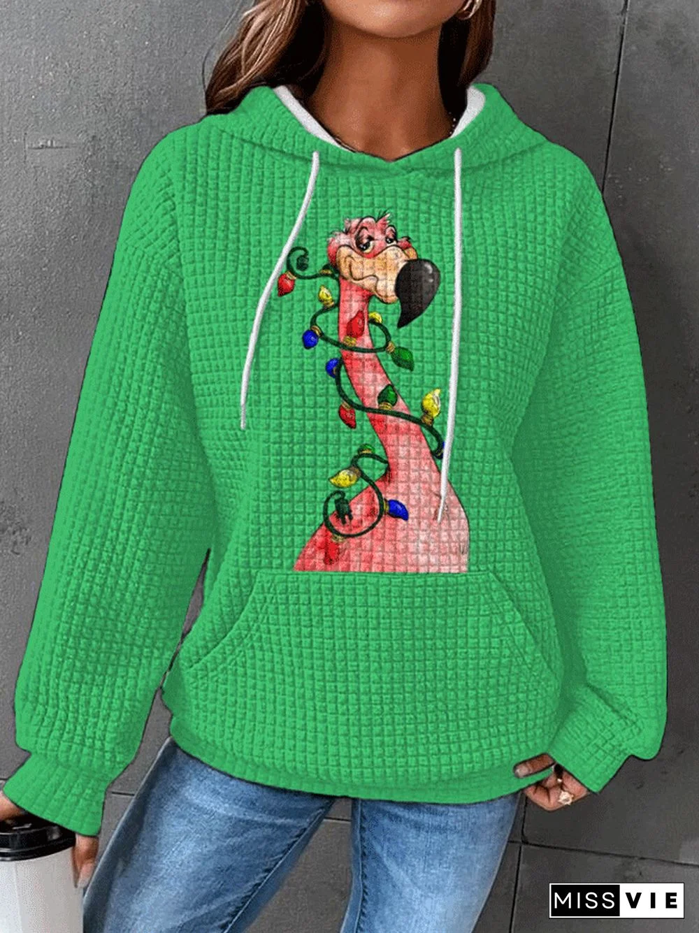 Women's Lantern Flamingo Waffle Hooded Sweatshirt