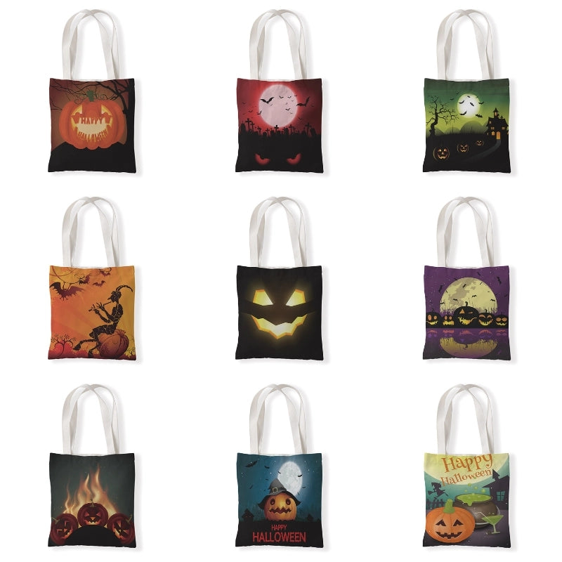 Halloween Women’s Medium Canvas Pumpkin Letter Elegant Streetwear Square Open Canvas Bag