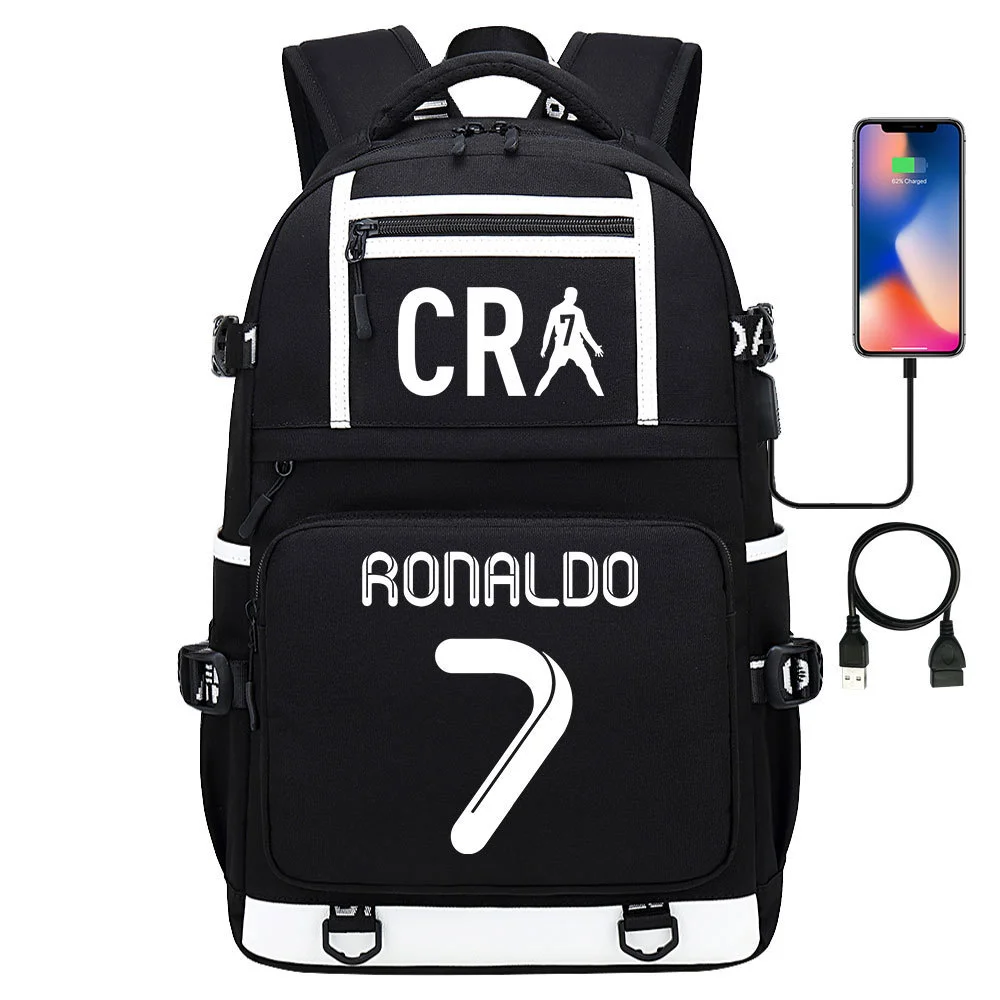 Buzzdaisy Cristiano Ronaldo Printed Backpack with USB Charging Port and Laptop Protection - Multi-Pocket Large Capacity Schoolbag