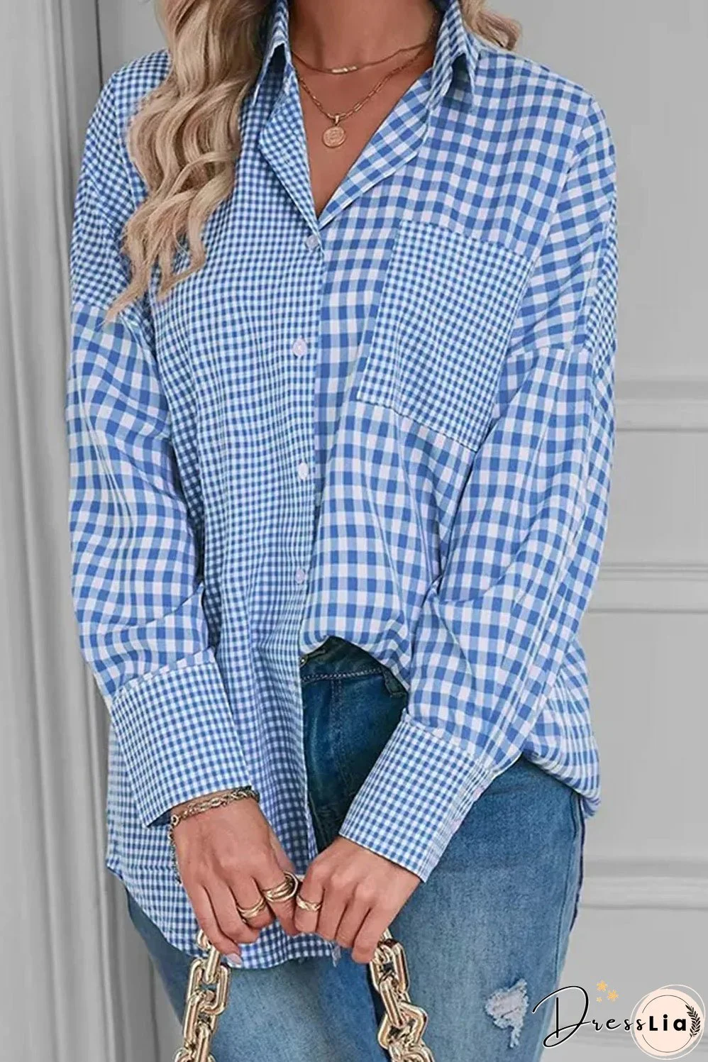 Pocketed Plaid Collared Neck Long Sleeve Shirt