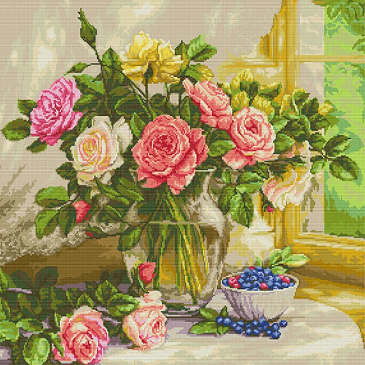 Spring Brand - Holiday Rose 11CT Stamped Cross Stitch 77*75CM(58Colors)