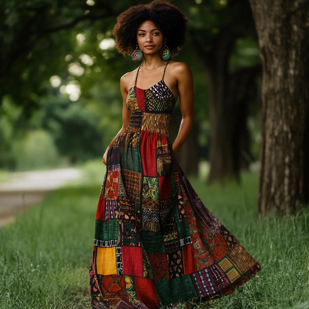 Vintage Tribal Print Women's Linen Sling Dress