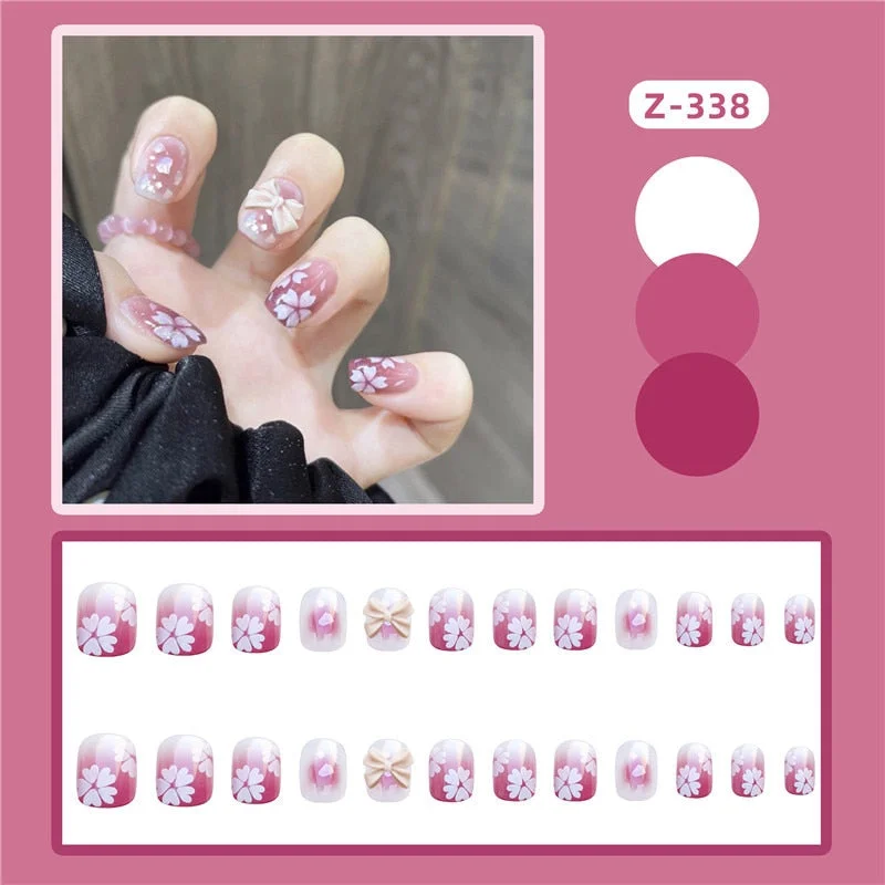 24PCS Fashionable Pink Metal Fake Nail press on Wearable Square Shape Glue model Decorated Finished Fake Nail with glue Product-Nail Inspo