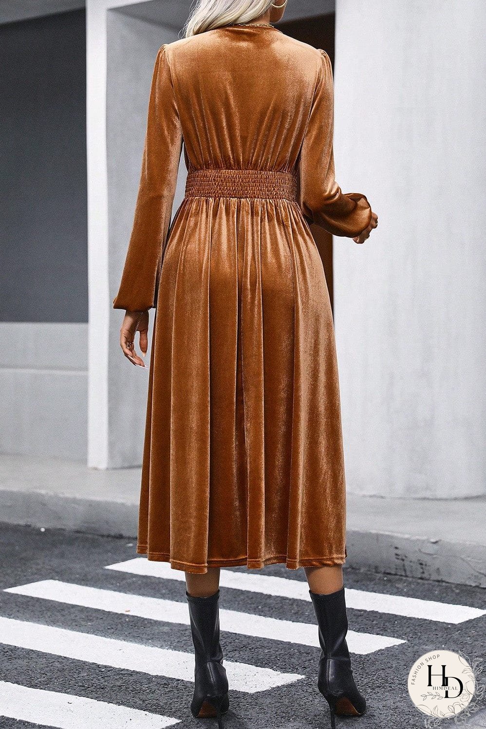 Velvet Smocked Waist Dress