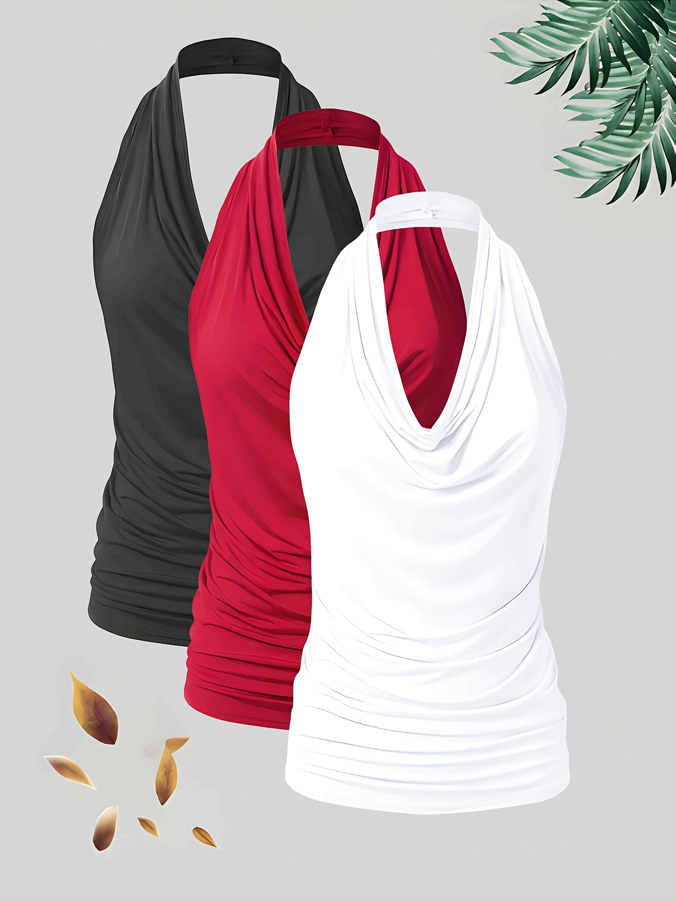 3pcs Soft Polyester Women's Sleeveless V-Neck Tank Tops | Casual, Machine Washable, Perfect For Summer And Spring In Black, Gray, And White | IFYHOME
