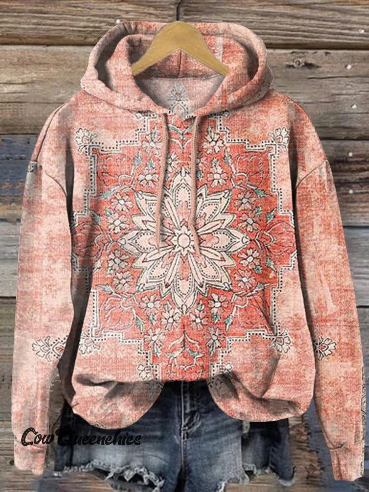 Retro Pink Flowers Art Print Casual Sweatshirt Multicolor / S