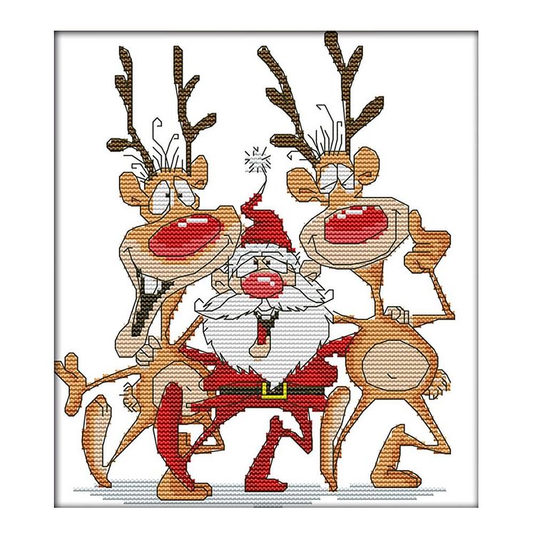 Joy Sunday - Santa Claus Reindeer - 14CT 2 Strands Threads Printed Cross Stitch Kit - 28x26cm(Canvas)