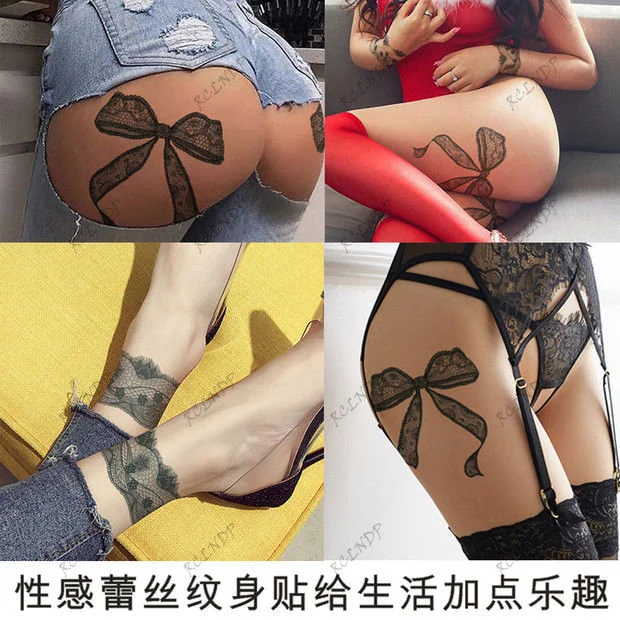 Sdrawing Temporary Tattoo Sticker Bow Knot Sexy Lace Butterfly Flower Arm Leg Body Art Flash Tatoo Fake Tatto for Men Women