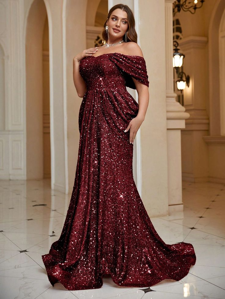Lisliy Red Sleeveless Off-shoulders Straps Sequins Party Dress 