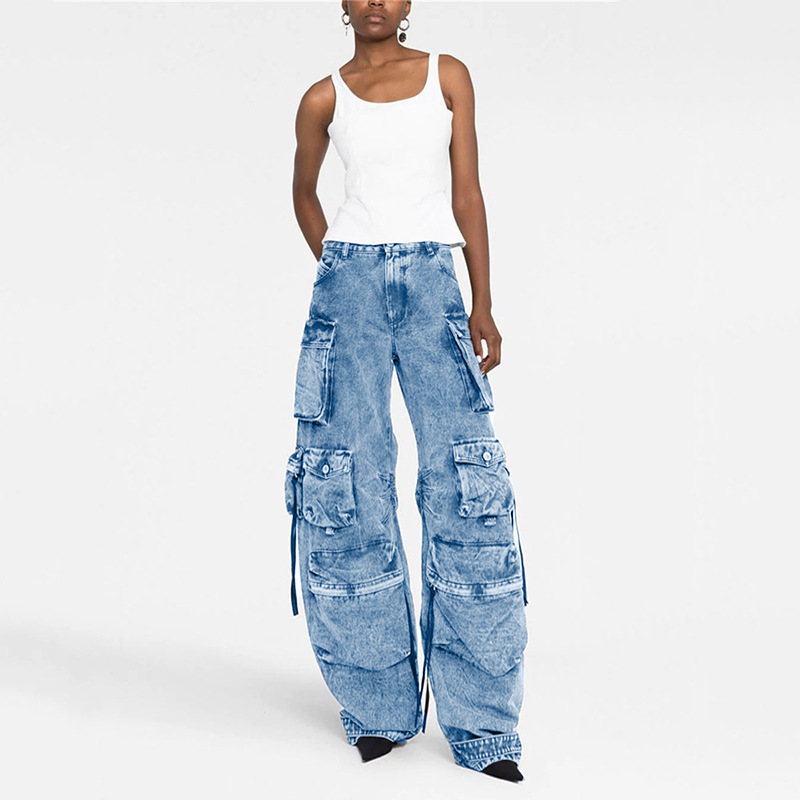 Vintage Splicing Denim Wide-Leg Pants