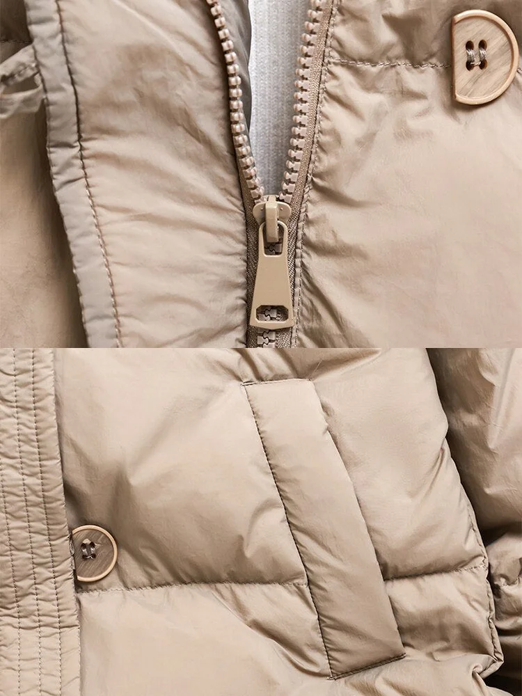 Nncharge Winter Female Casual Hooded Zipper Button Outwear Women 90% White Duck Down Jacket Thick Warm Solid Parka Coat