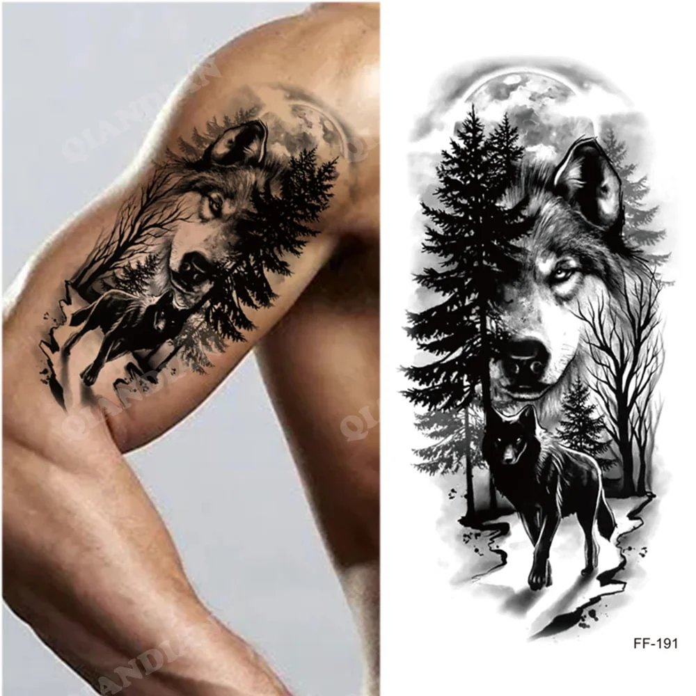 Sdrawing Waterproof Temporary Tattoo Sticker Wolf Lion King Sun Forest Tiger Mechanical Wild Boat Men Body Art Arm Fake Tatoo Women