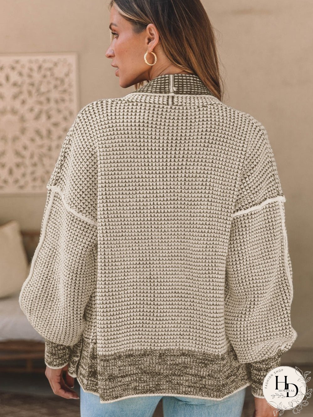 Apricot Oversized Collared Waffle Knit Cardigan