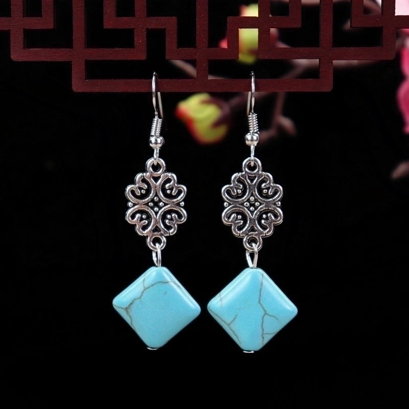1 Pair Elegant Lady Ethnic Style Owl Flower Butterfly Turquoise Drop Earrings