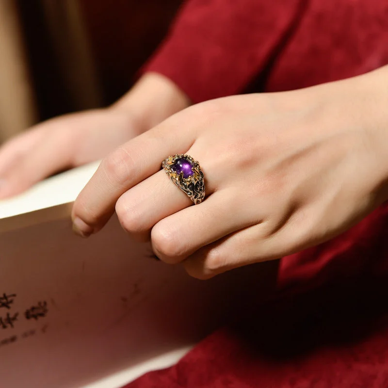 Amethyst 925 Sterling Silver Blessing Adjustable Ring