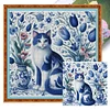 (Counted/Stamped)Blue White Porcelain Cat-11CT Cross Stitch 50*50cm