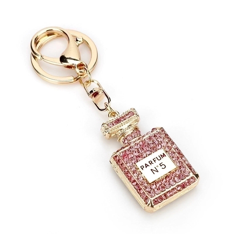 Fashion Perfume Bottle Alloy Inlay Rhinestones Women’s Bag Pendant Keychain 1 Piece