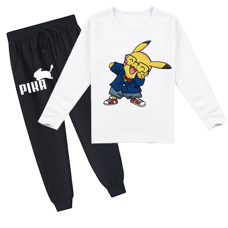 Mayoulove Pikachu Kids Long Sleeve T-Shirt and Pants Set | Cute Pikachu Print | Comfortable & Stylish | Perfect for Boys and Girls Aged 3-8 | Kids Fashion-Mayoulove