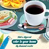Ensemble de 8 pi&egrave;ces : kits de sous-verres de peinture en diamant maison avec support rond en bois de sous-verre d&rsquo;art en diamant avec coussin antid&eacute;r