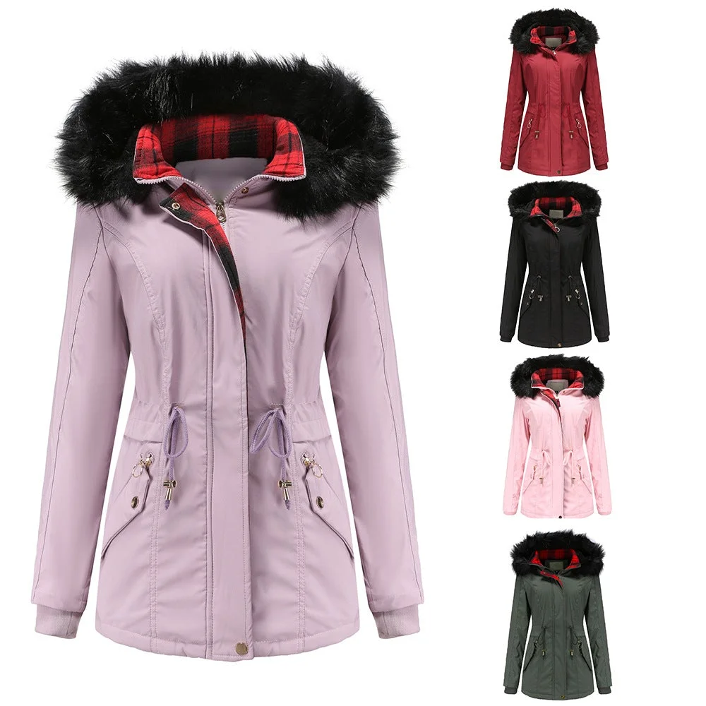 Woman's Coat Detachable Hood Fur Collar Plus Fleece Jacket