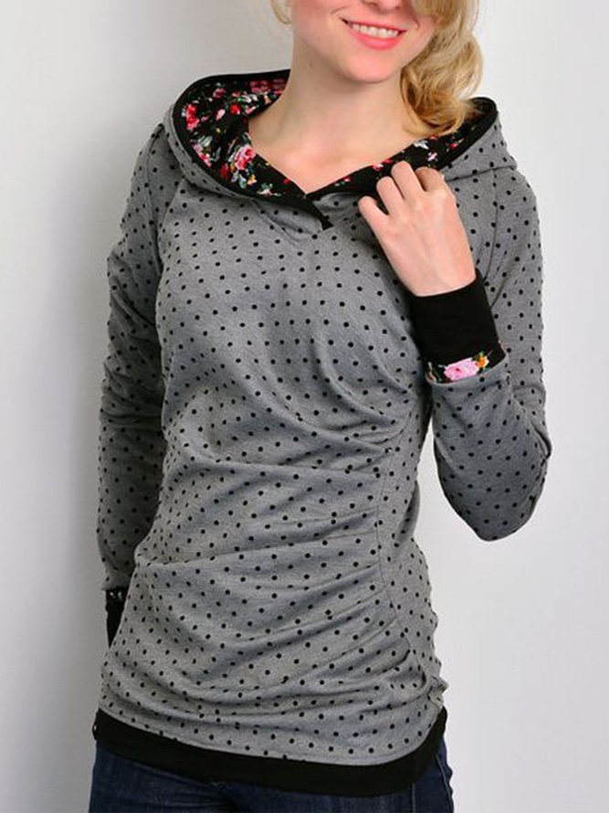 Gray Printed Cotton-Blend Long Sleeve Hoodie Sweatshirt