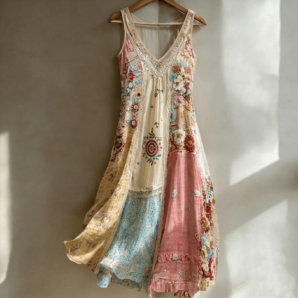 Women's Bohemian Floral Patchwork Sleeveless V-neck Dress elevenforest