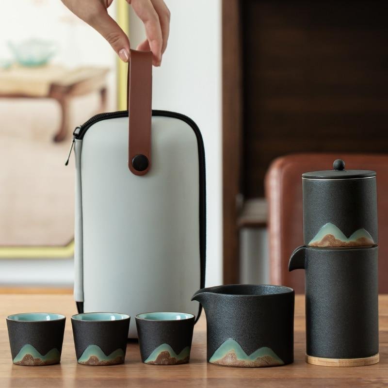 Portable Travel Ceramic Mountain Teapot With 3 Cups