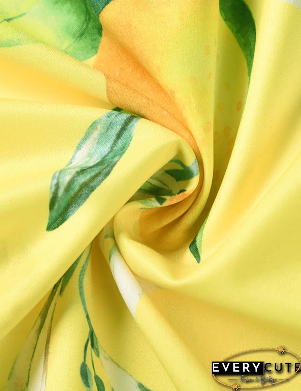 Yellow Floral Print Ruffled Split Maxi Dress