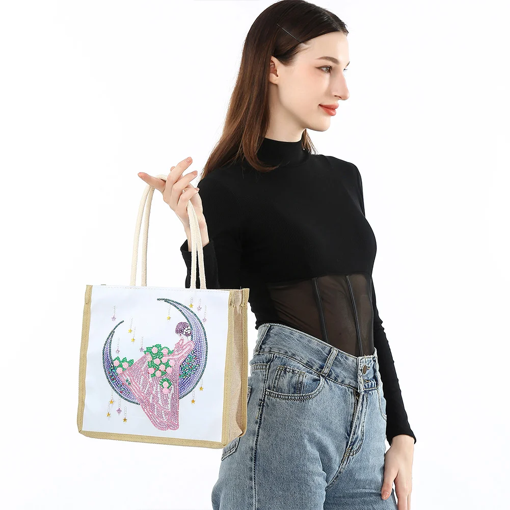Moon Fairy Diamond Painting Handbag DIY Linen Shopping Storage Bag