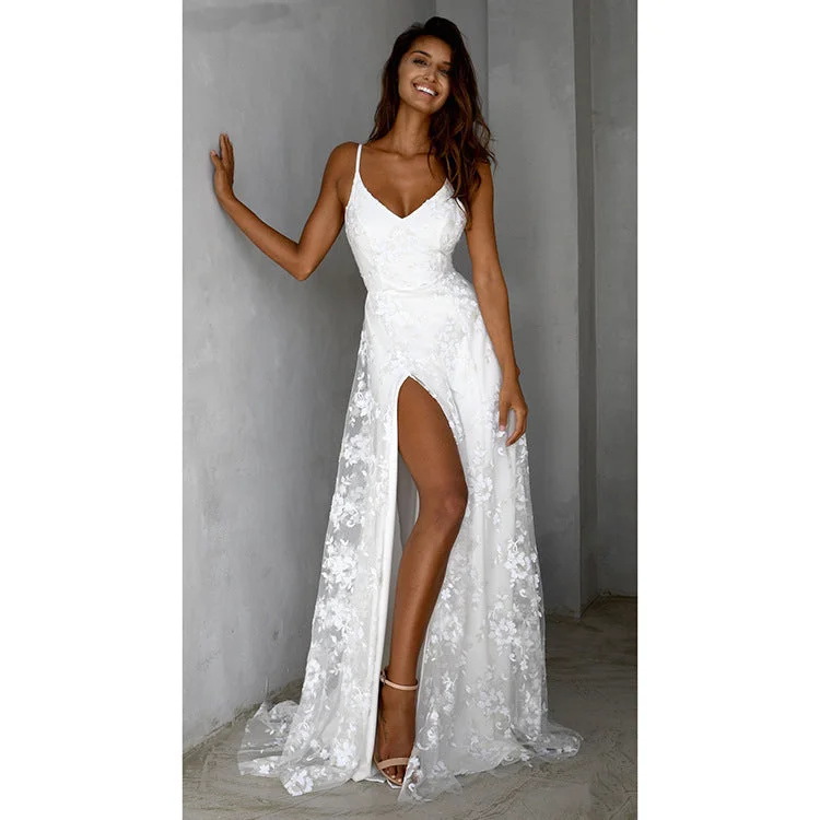Brownm Sexy Sleeveless Lace Sling Long Dress