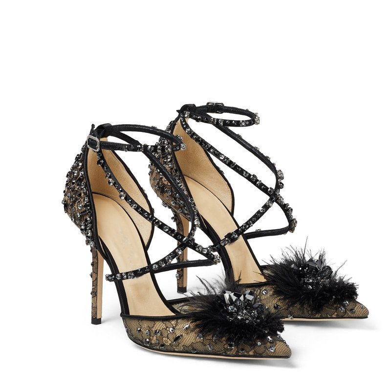 Nude Lace Rhinestone Floral Pumps-PABIUYOU- Women's Fashion Leader