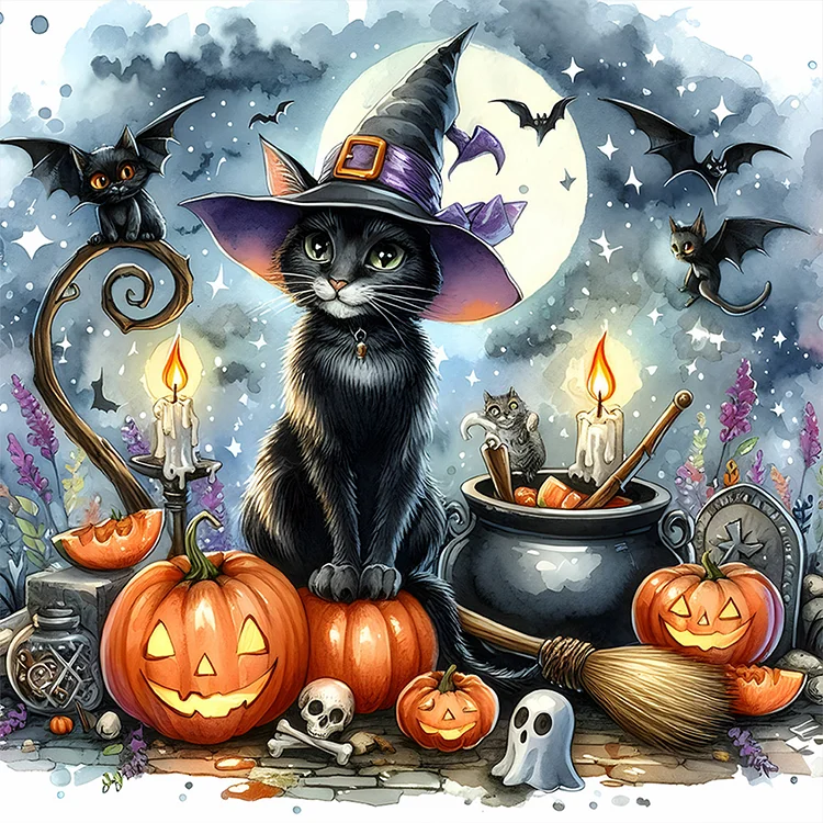Halloween Cat - Full Round - Diamond Painting(30*30cm)
