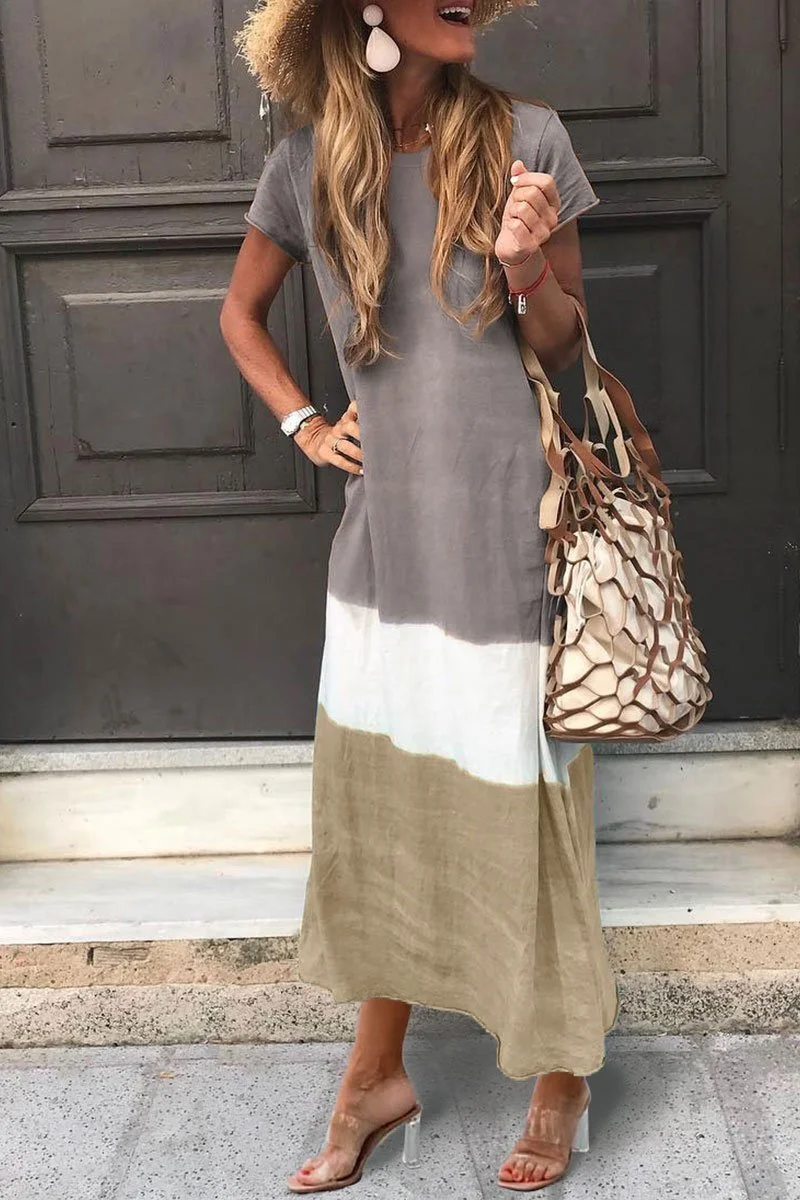 O Neck Patchwork Ankle Length Maxi Dress