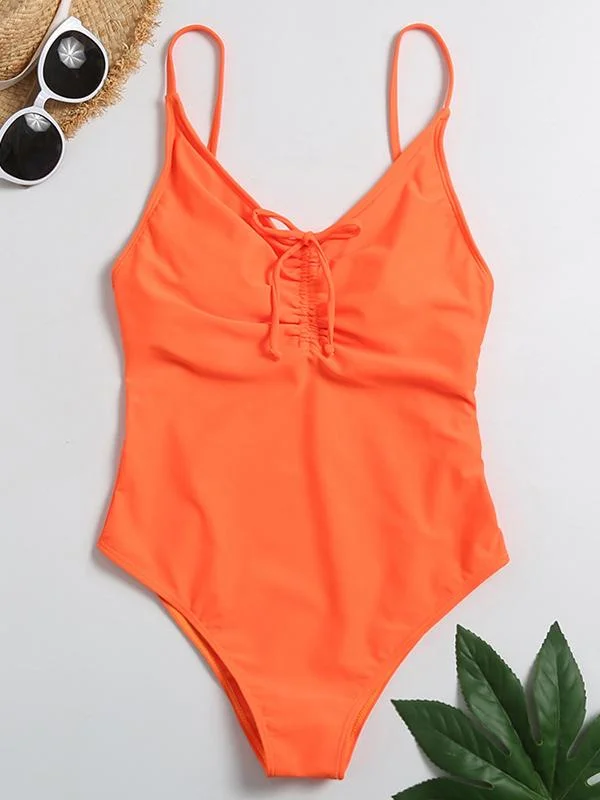 Solid Color Ruffled  One-Piece Swimwear