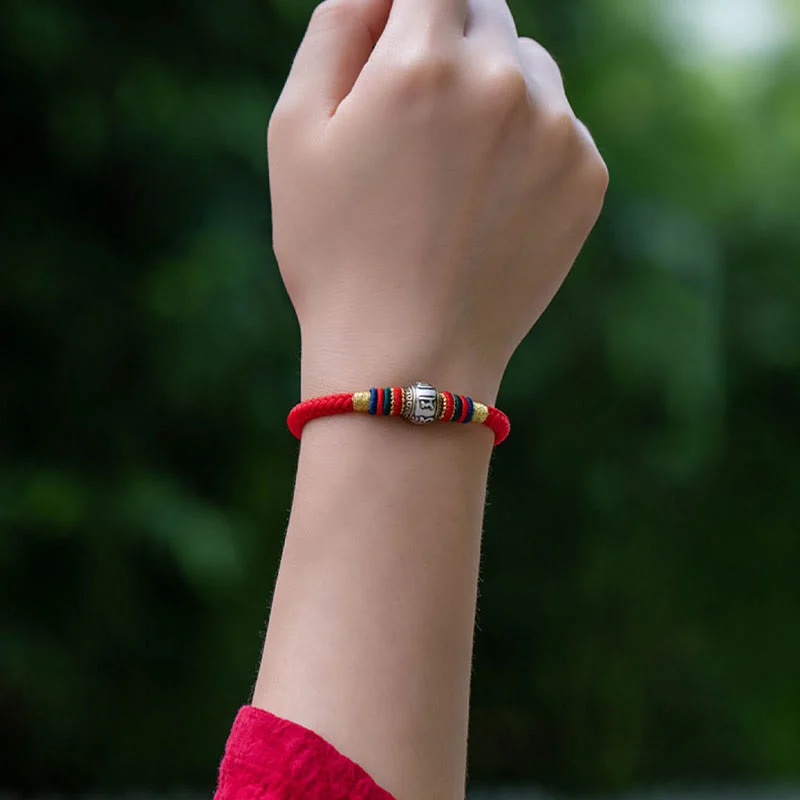 925 Sterling Silver Tibet Handmade Om Mani Padme Hum Luck Protection King Kong Knot Braided Bracelet