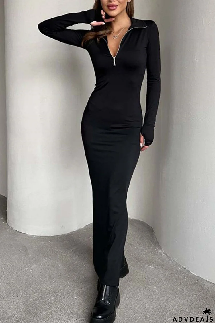 Half-Zip Slit Bodycon Dress