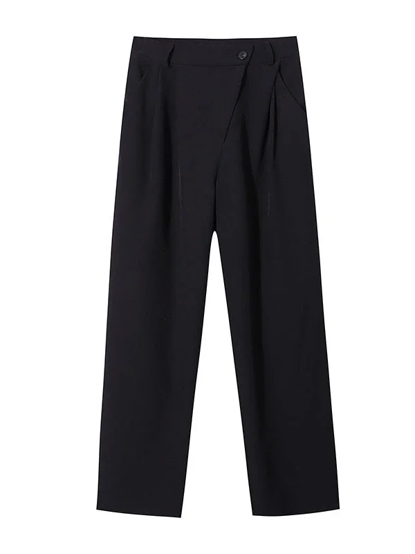 Asymmetric Solid Color High Waisted Wide Leg Trousers Pants